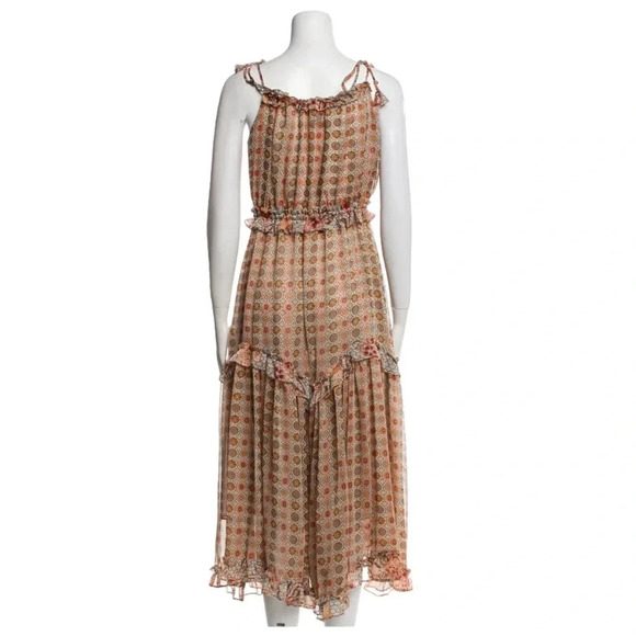 MISA Nita Midi Ruffle Dress in Flora Tile Mix Green and Pink Size S NWT - Picture 5 of 13